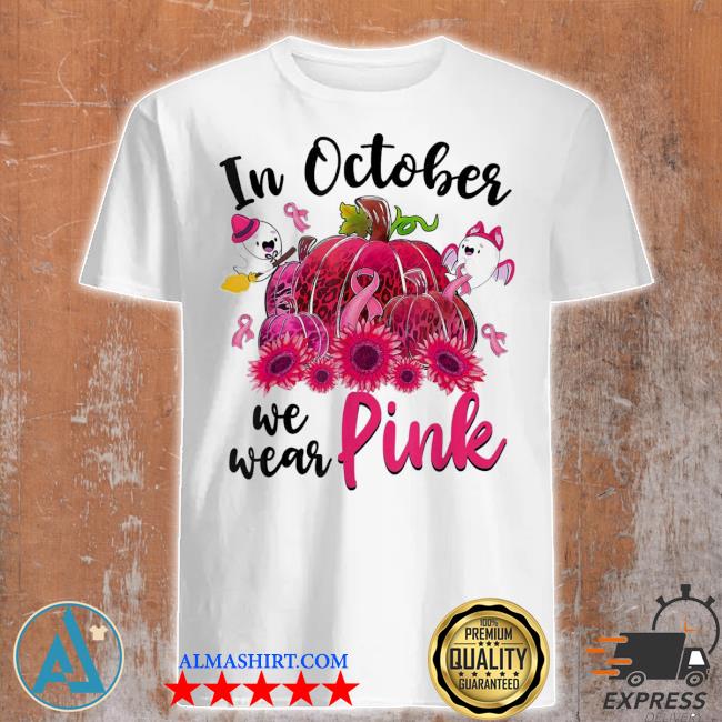 Official boo pumpkin in october we wear pink breast cancer awareness shirt