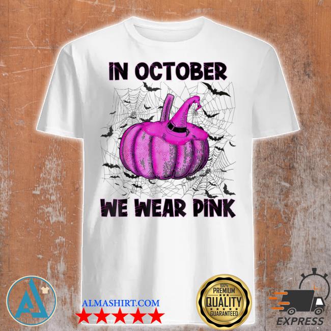 Official in october we wear pink pumpkin buffalo plaid halloween shirt