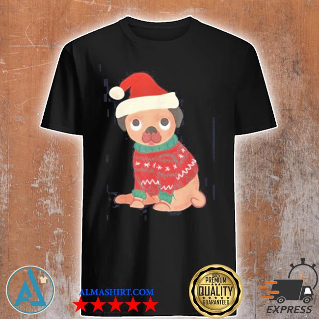 Pug dog wearing Christmas cute ugly and santa hat shirt