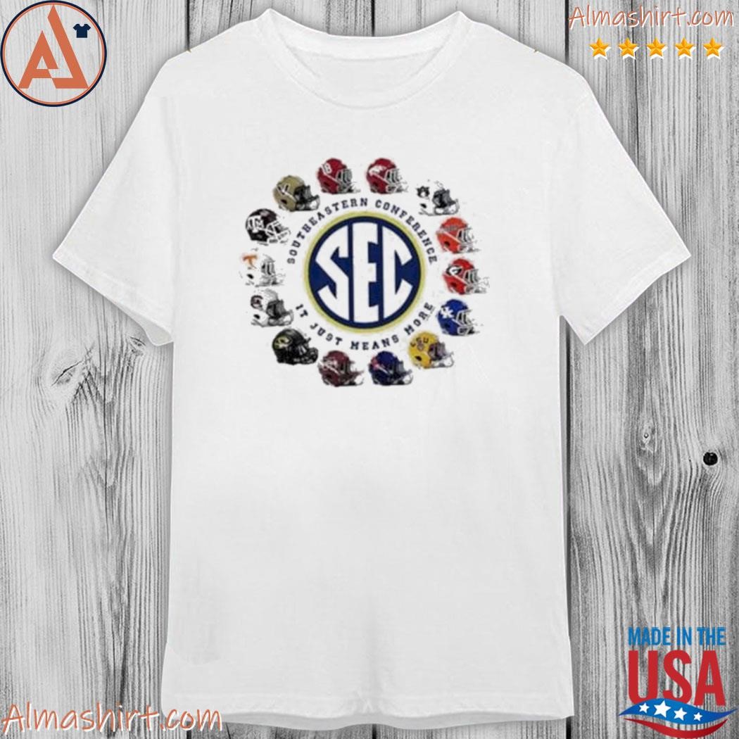 Official 2023 sec southeastern conference it just means more 14 teams helmet and shirt