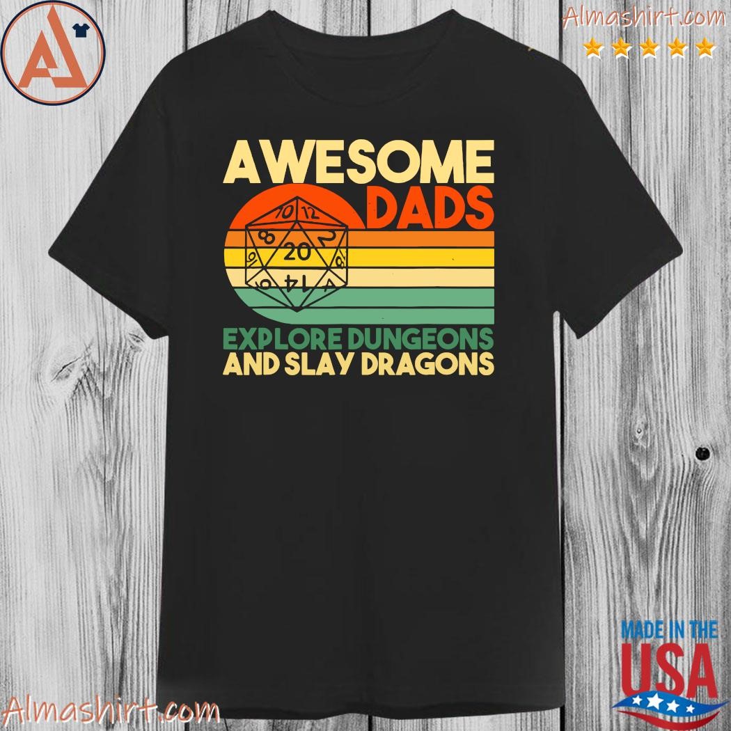 Awesome dads explore dungeons and slay dragons vintage 2023 t-shirt