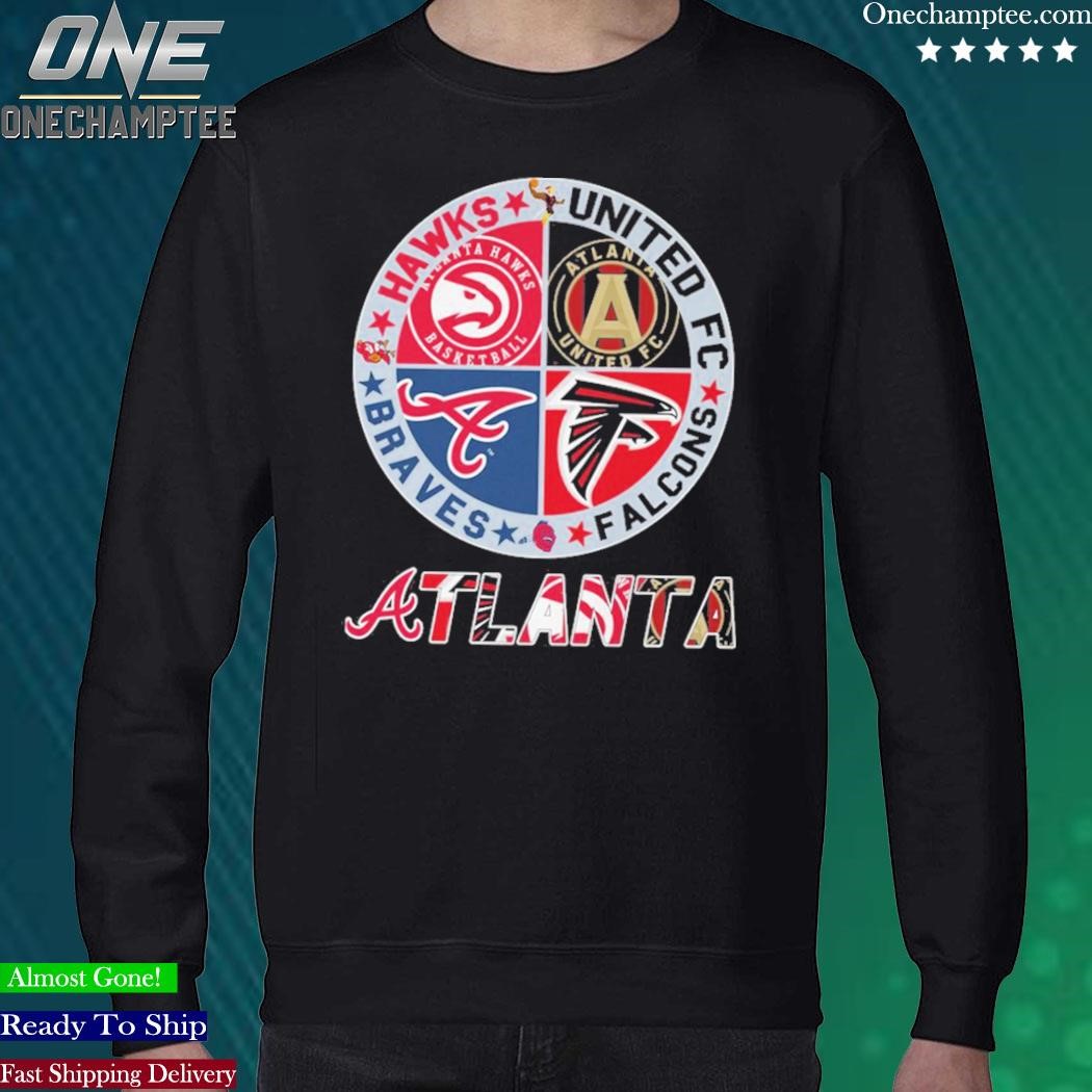 Atlanta Braves Falcons Hawks Atlanta United 4 teams sports circle logo shirt,  hoodie, sweater, long sleeve and tank top
