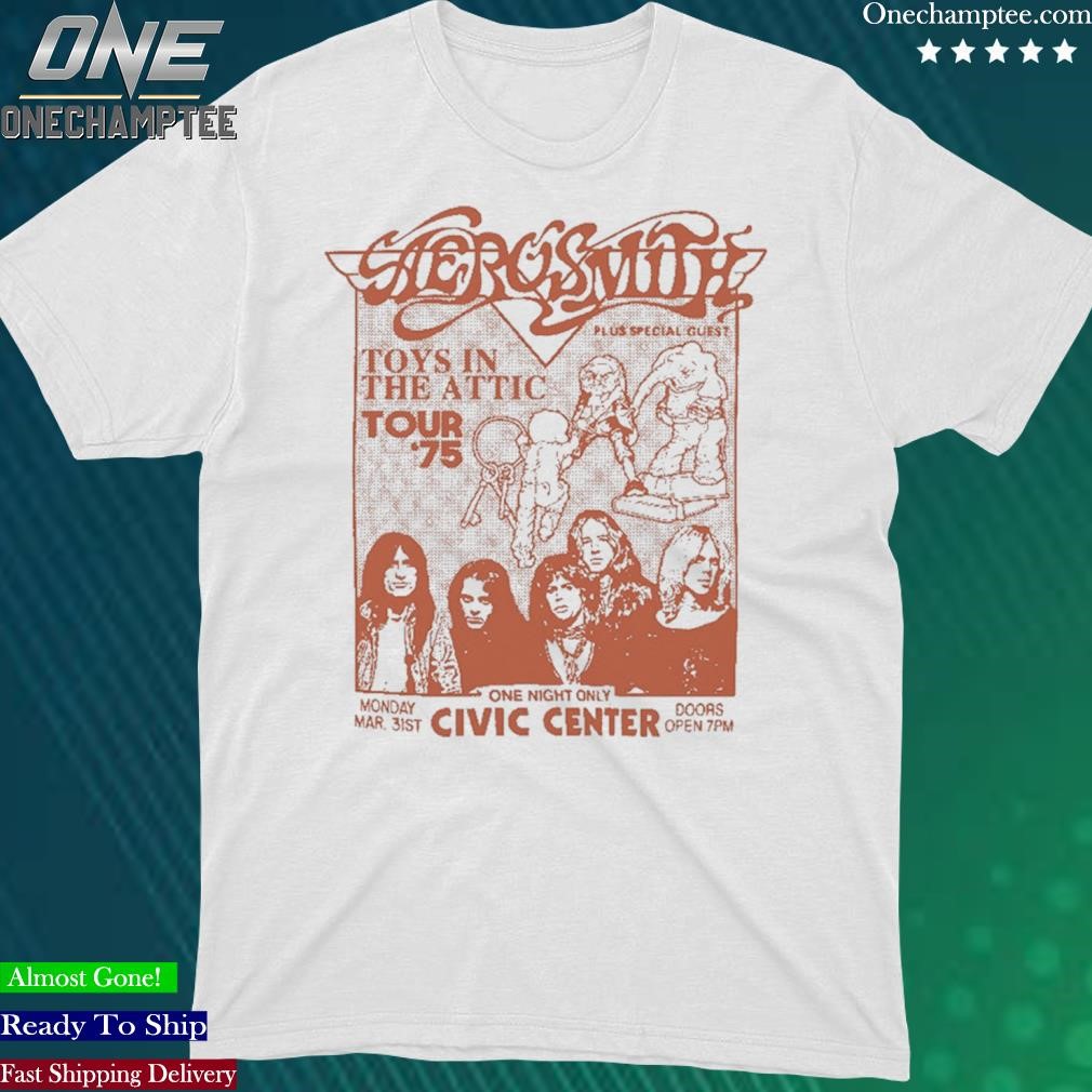 Official aerosmith Toys In The Attic Tour 75 Civic Center T-Shirt