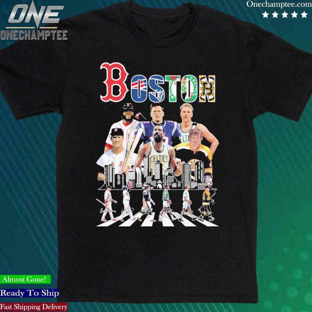 Official boston Celtics Bruins Red Sox And New England Patriots Abbey Road T Shirt
