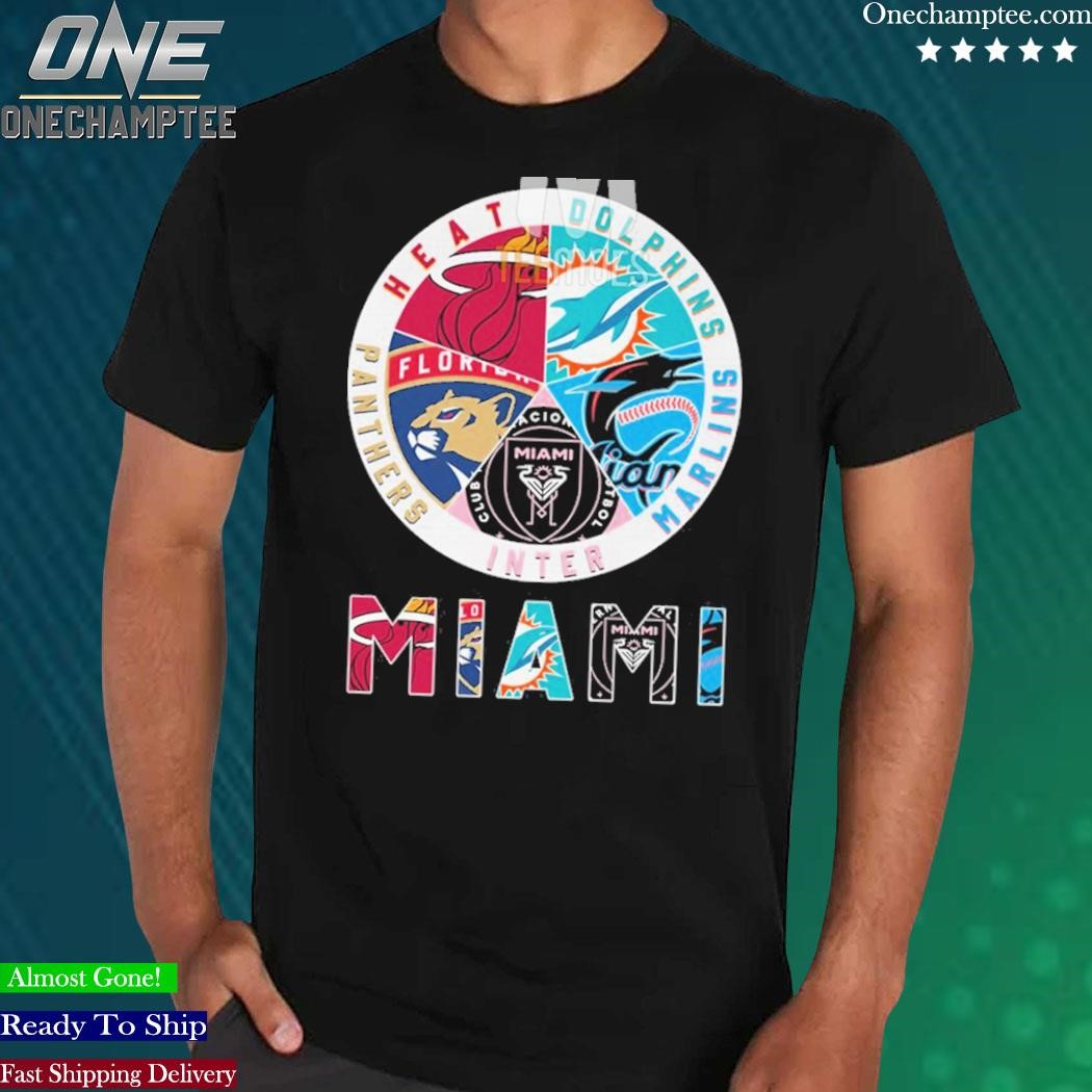 Official team MiamI sports teams miamI marlins miamI dolphins miamI heat  miamI panthers logo 2023 T-shirts, hoodie, tank top, sweater and long  sleeve t-shirt