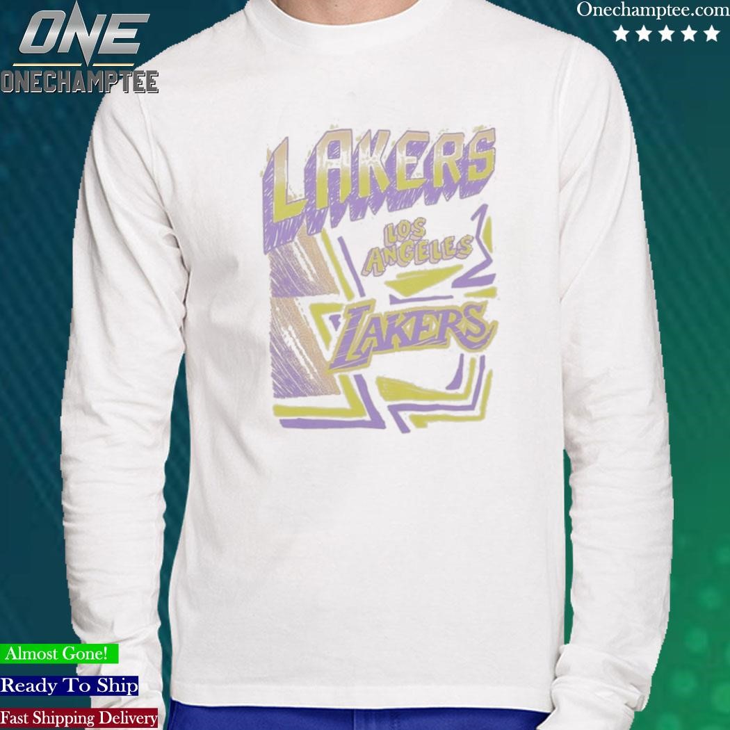 Men's Los Angeles Lakers Mitchell & Ness Cream Hardwood Classics Sidewalk  Sketch T-Shirt