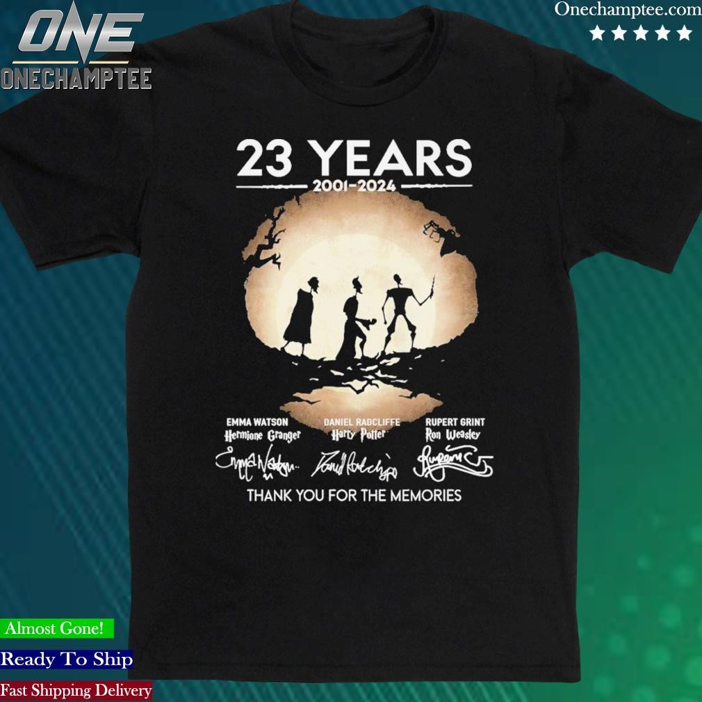 Official 23 Years 2001 – 2024 Emma Watson And Daniel Radcliffe And Rupert Grint Thank You For The Memories T-Shirt