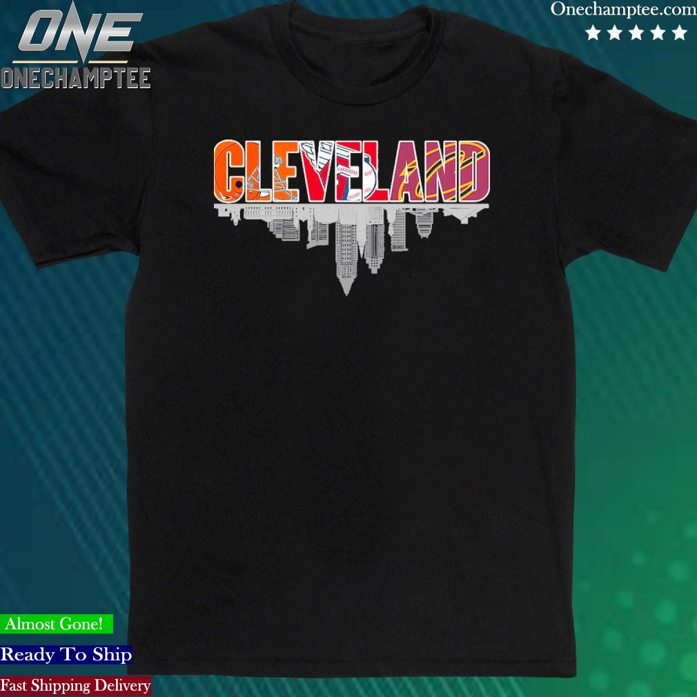 Official cleveland 3 Teams Sports Logo Skyline T-Shirt