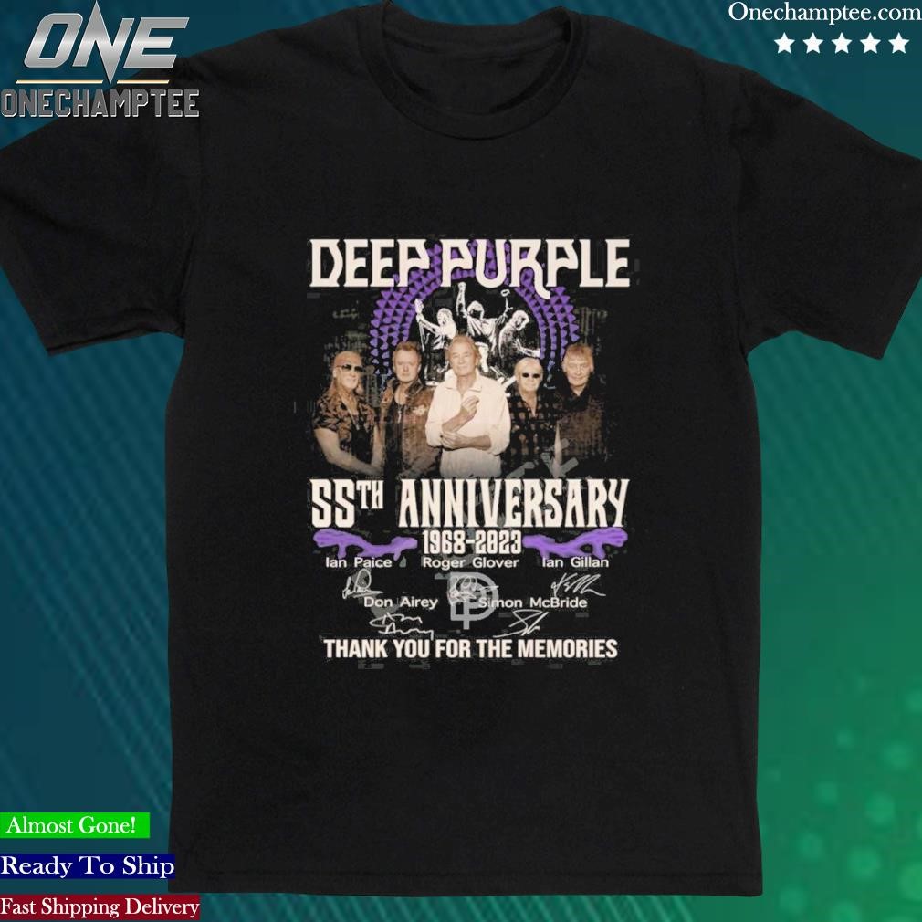 Official deep Purple 55th Anniversary 1968-2023 Signatures Thank You For The Memories Shirt