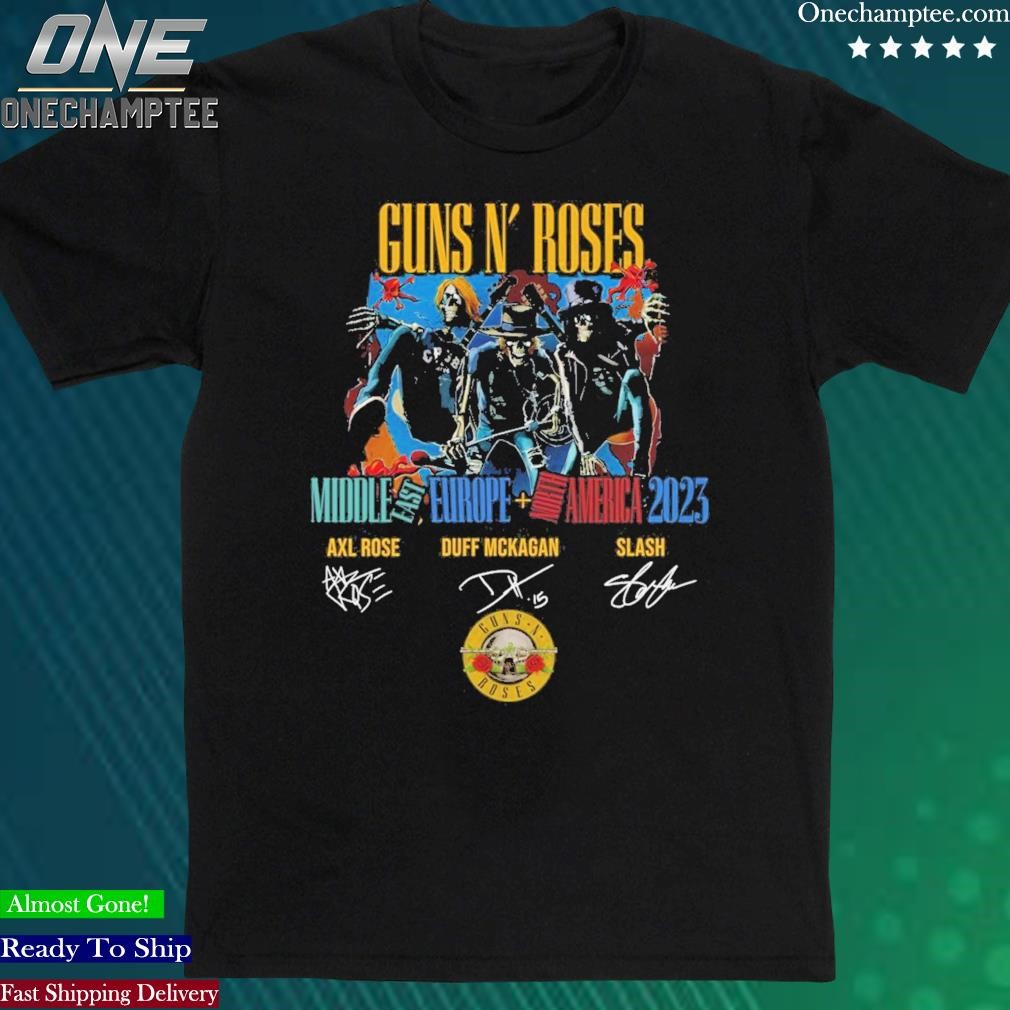 Official guns N' Roses Middle East Europe North America 2023 Signatures Shirt
