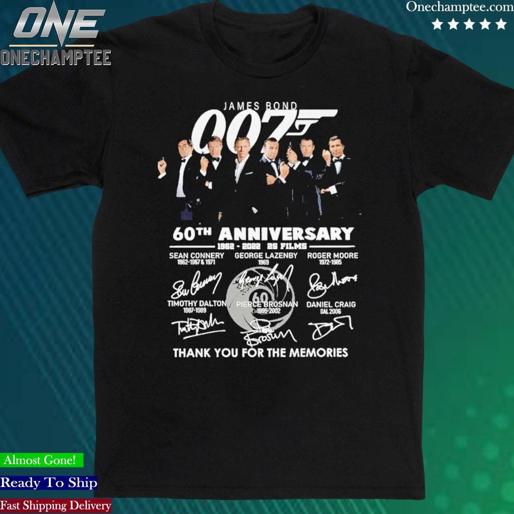 Official james Bond 007 60th Anniversary 1962 – 2023 25 Films Thank You For The Memories T-Shirt
