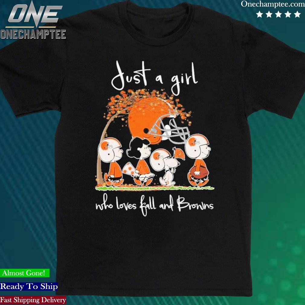 Official peanuts Just A Girl Who Loves Fall And Cleveland Browns Shirt