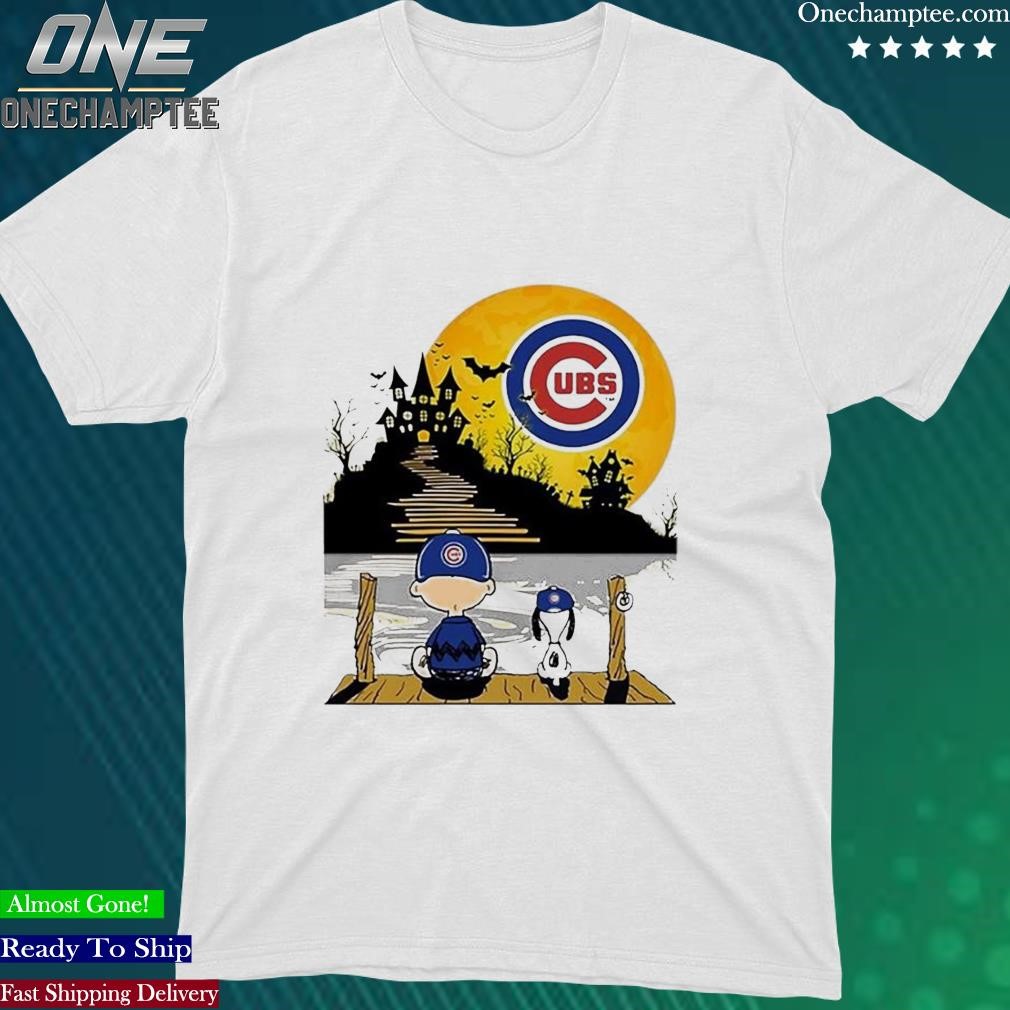 Official snoopy Charlie Brown Sit Under Moon Chicago Cubs Halloween Shirt