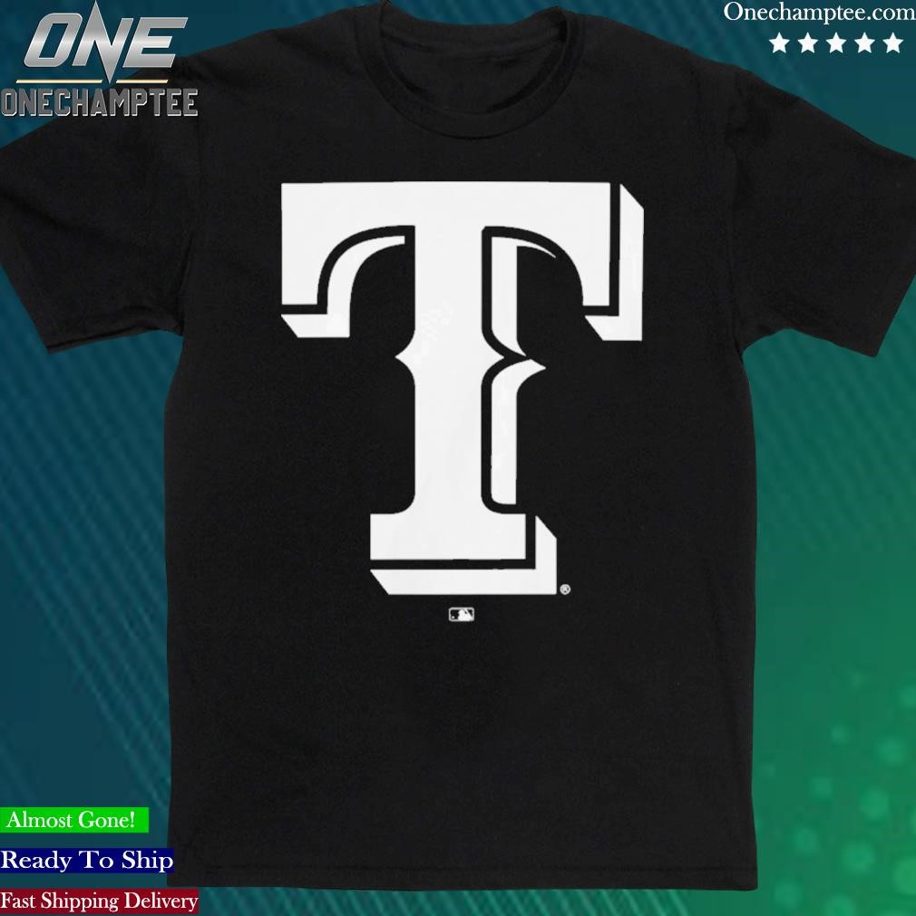 Official texas Rangers Black Fashion Over Shoulder Logo Legend T-Shirt