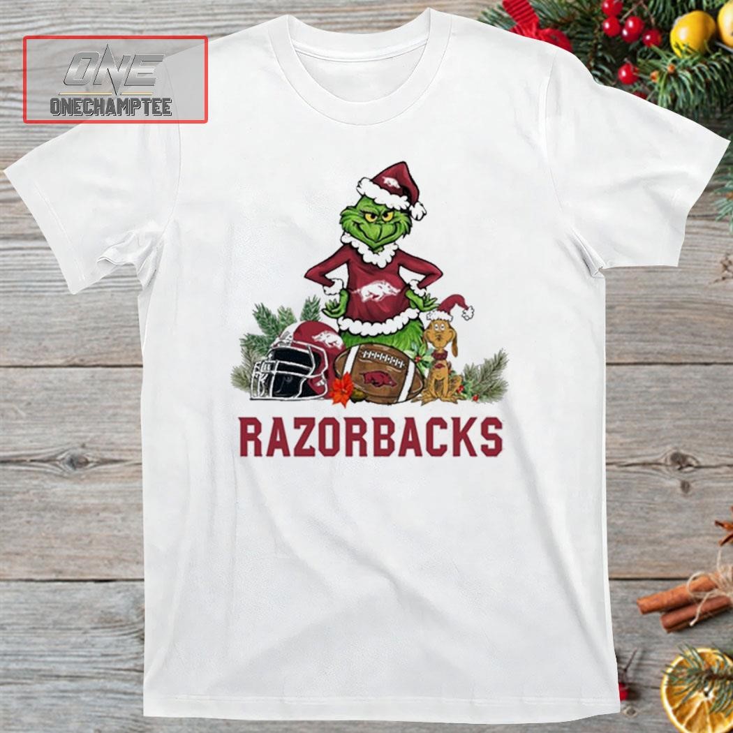 Arkansas Razorbacks Funny Grinch And Dog Christmas Shirt