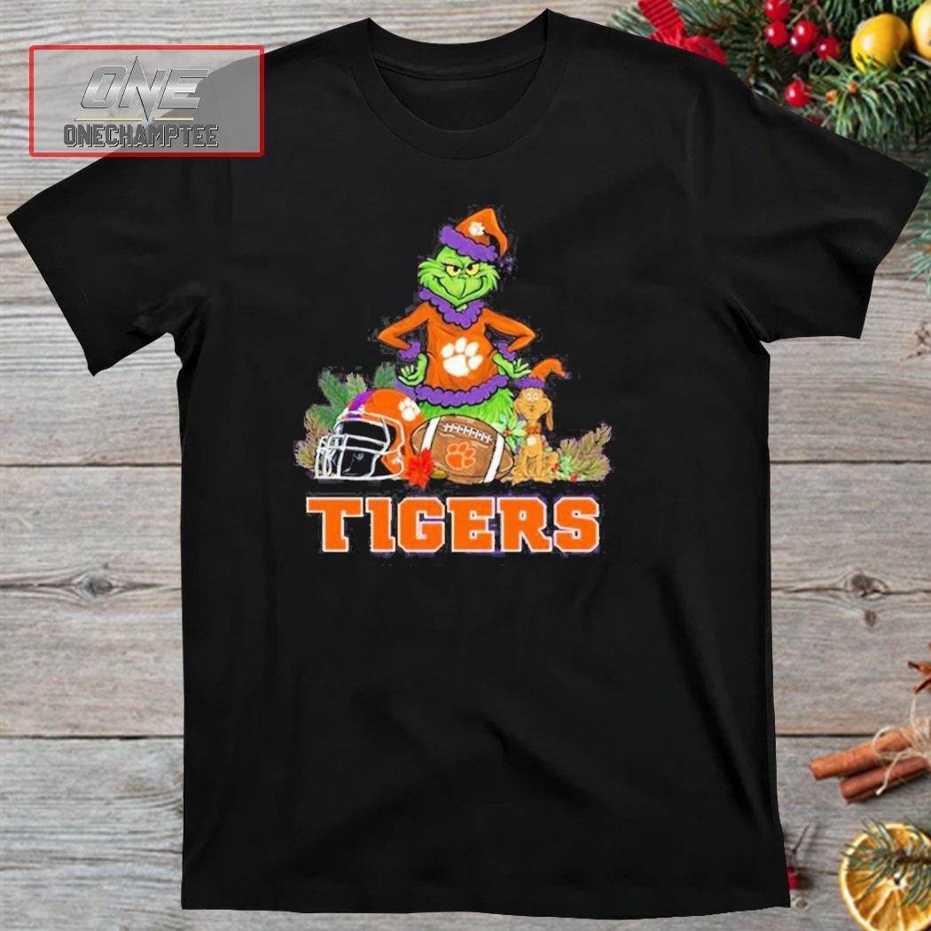 Clemson Tigers Funny Grinch And Dog Christmas Shirt