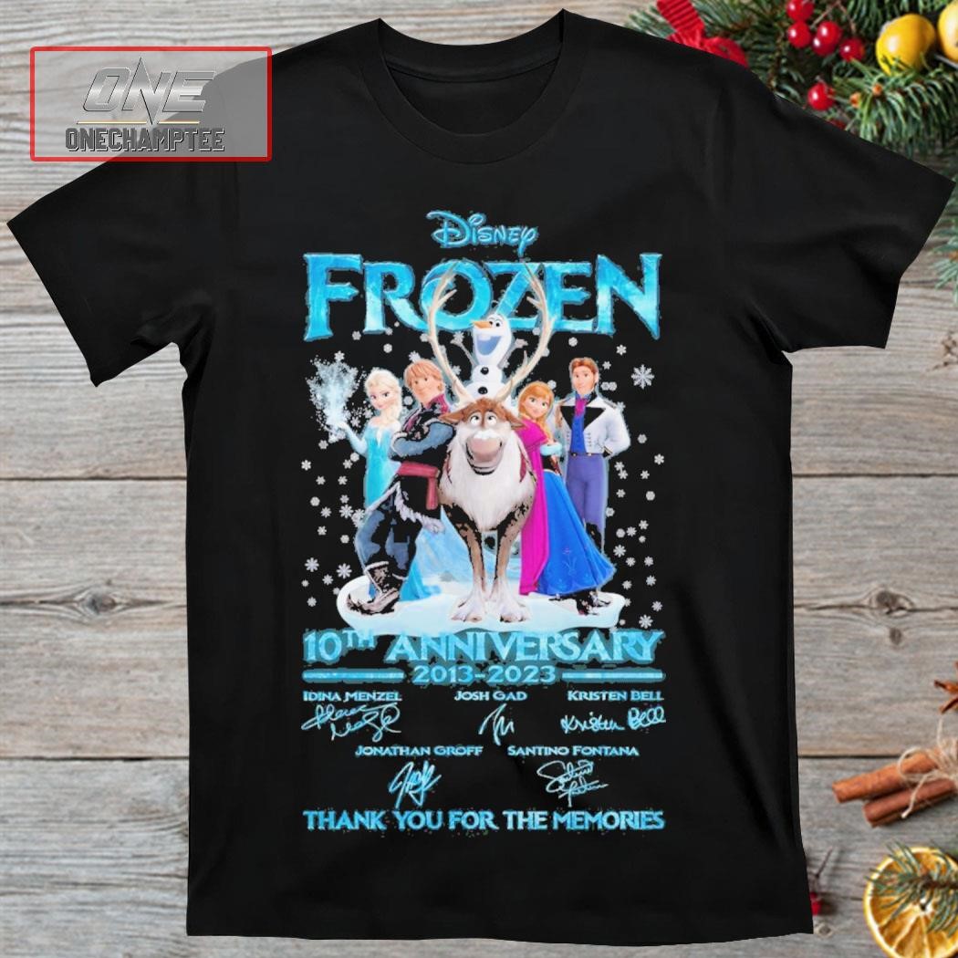 Disney Frozen 10TH Anniversary 2013-2023 Thank You For The Memories Signatures Shirt