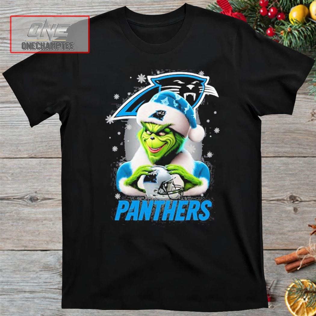Grinch Hat Santa Carolina Panthers Helmet Logo Merry Christmas Shirt