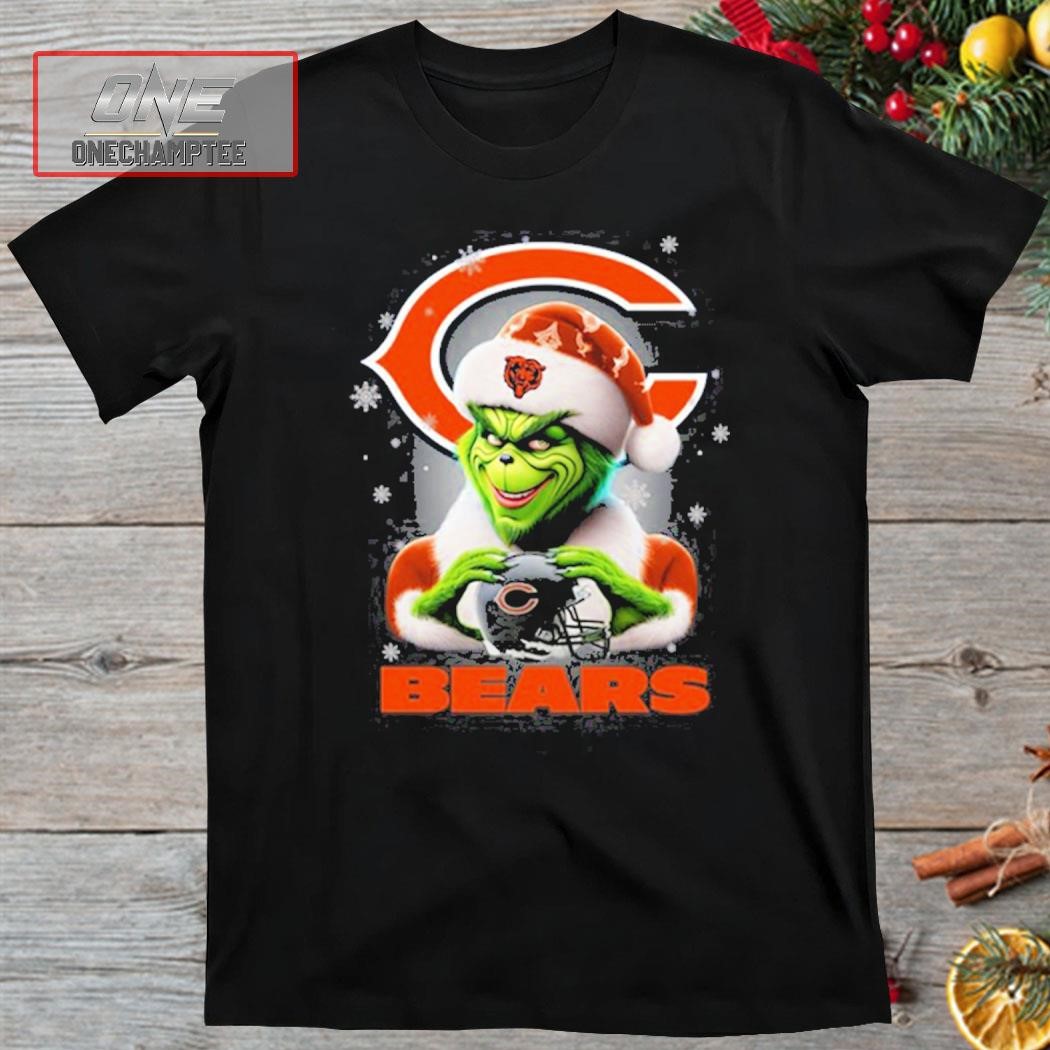 Grinch Hat Santa Chicago Bears Helmet Logo Merry Christmas Shirt