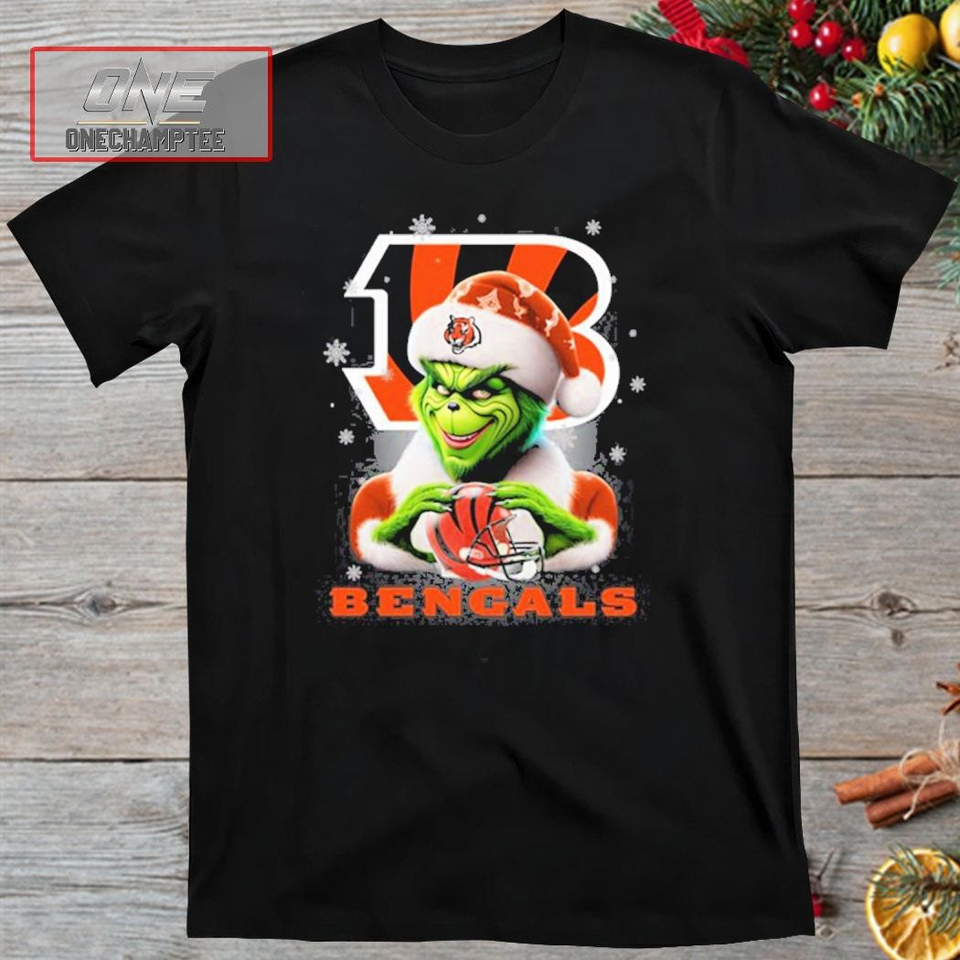 Grinch Hat Santa Cincinnati Bengals Helmet Logo Merry Christmas Shirt