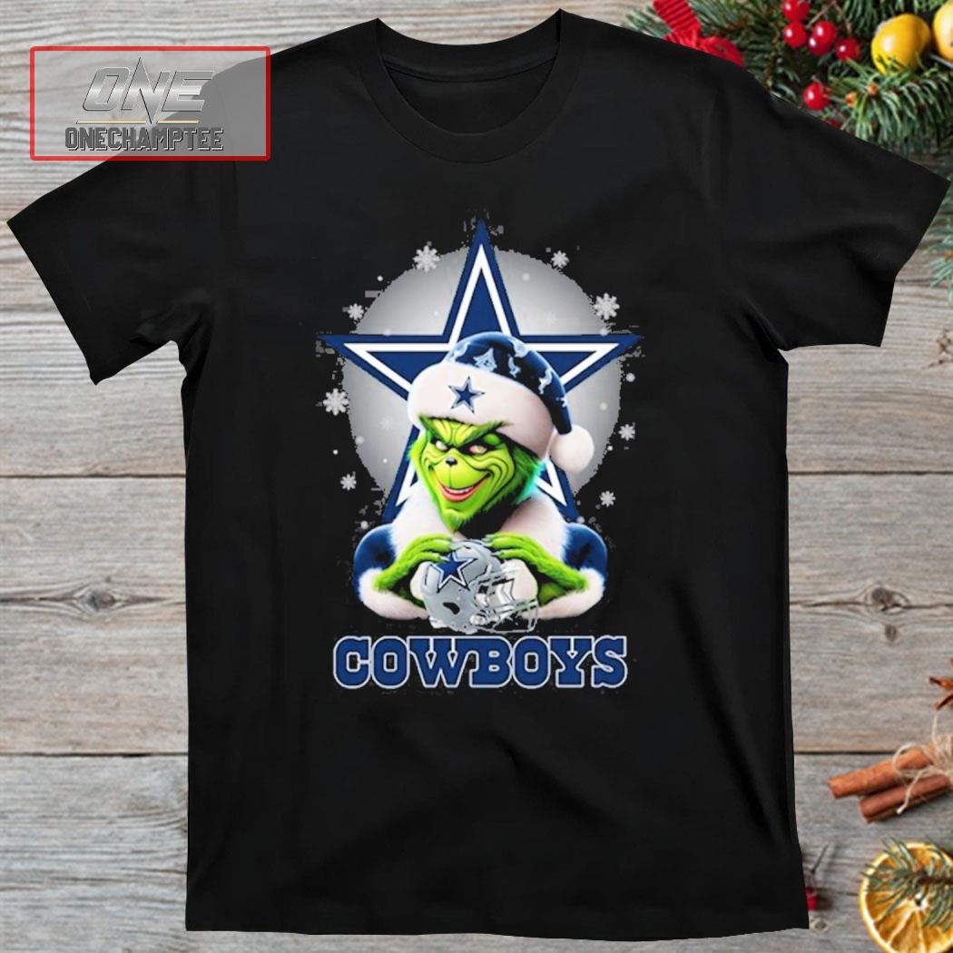 Grinch Hat Santa Dallas Cowboys Helmet Logo Merry Christmas Shirt