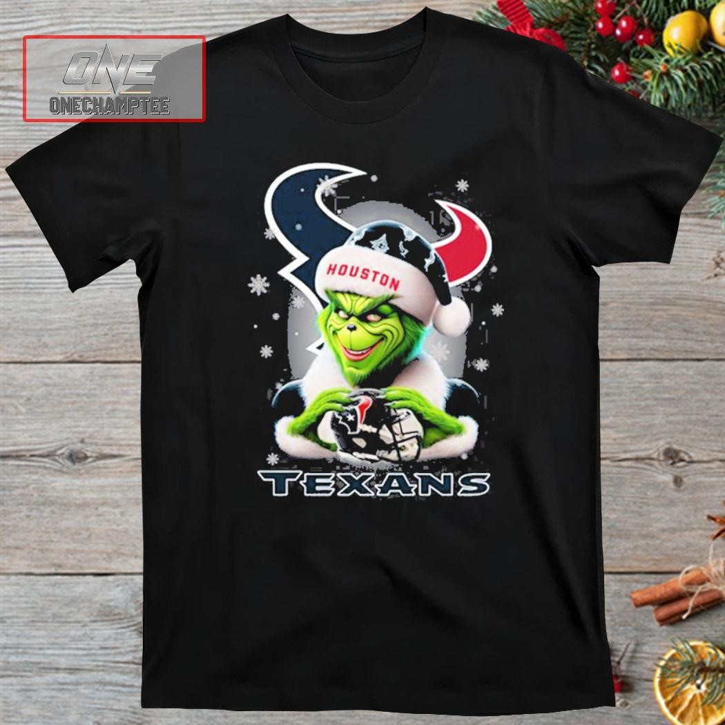Grinch Hat Santa Houston Texans Helmet Logo Merry Christmas Shirt
