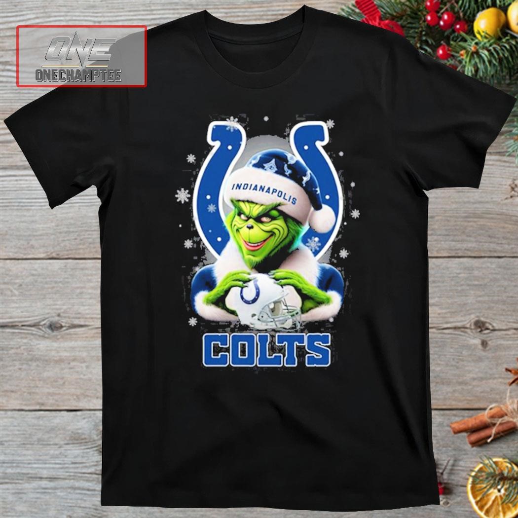 Grinch Hat Santa Indianapolis Colts Helmet Logo Merry Christmas Shirt