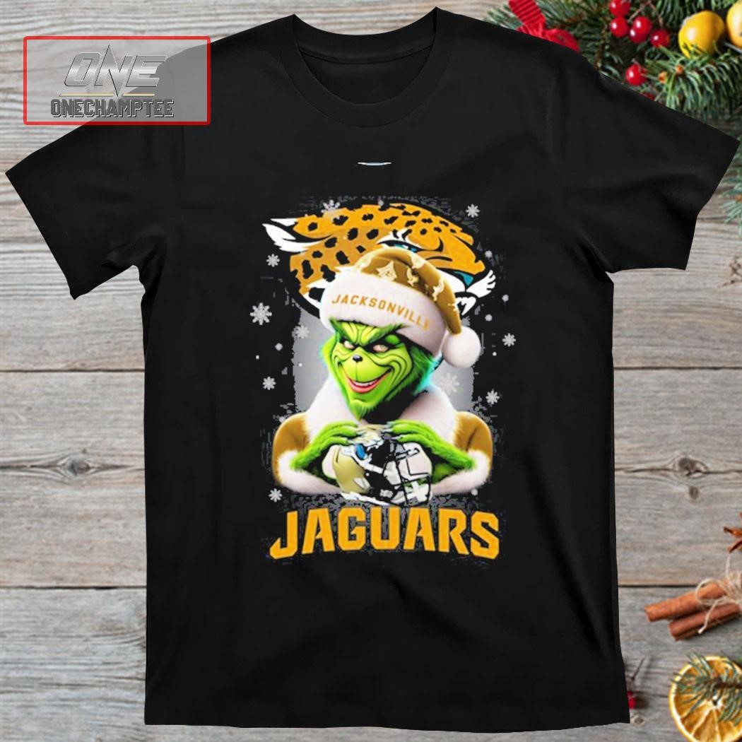 Grinch Hat Santa Jacksonville Jaguars Helmet Logo Merry Christmas Shirt