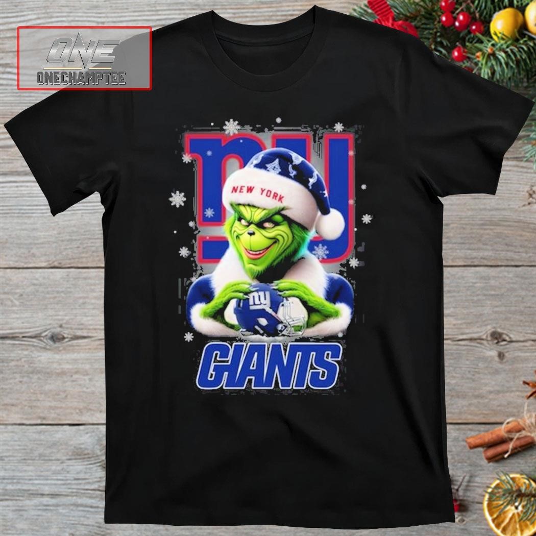 Grinch Hat Santa New York Giants Helmet Logo Merry Christmas Shirt