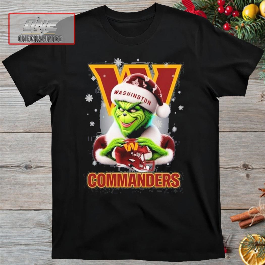 Grinch Hat Santa Washington Commanders Helmet Logo Merry Christmas Shirt