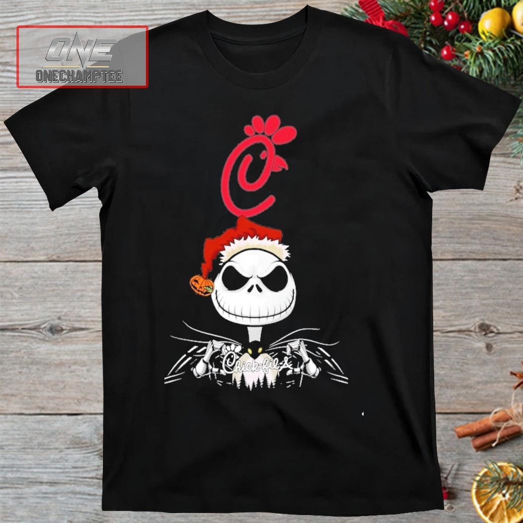 Jack Skellington Santa Chick Fil A Logo Merry Christmas Shirt