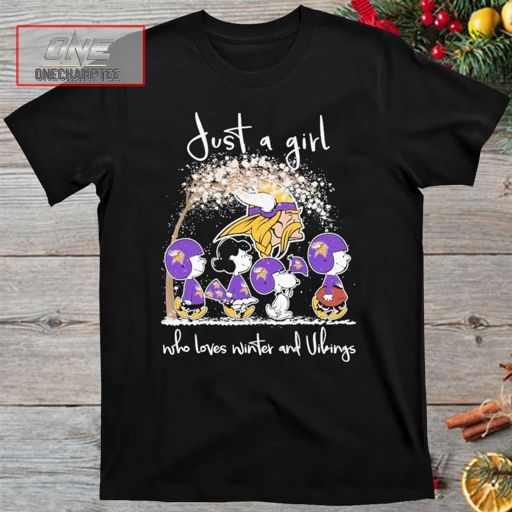Minnesota Vikings The Snoopy Just A Girl Who Loves Winter And Vikings Merry Christmas Shirt
