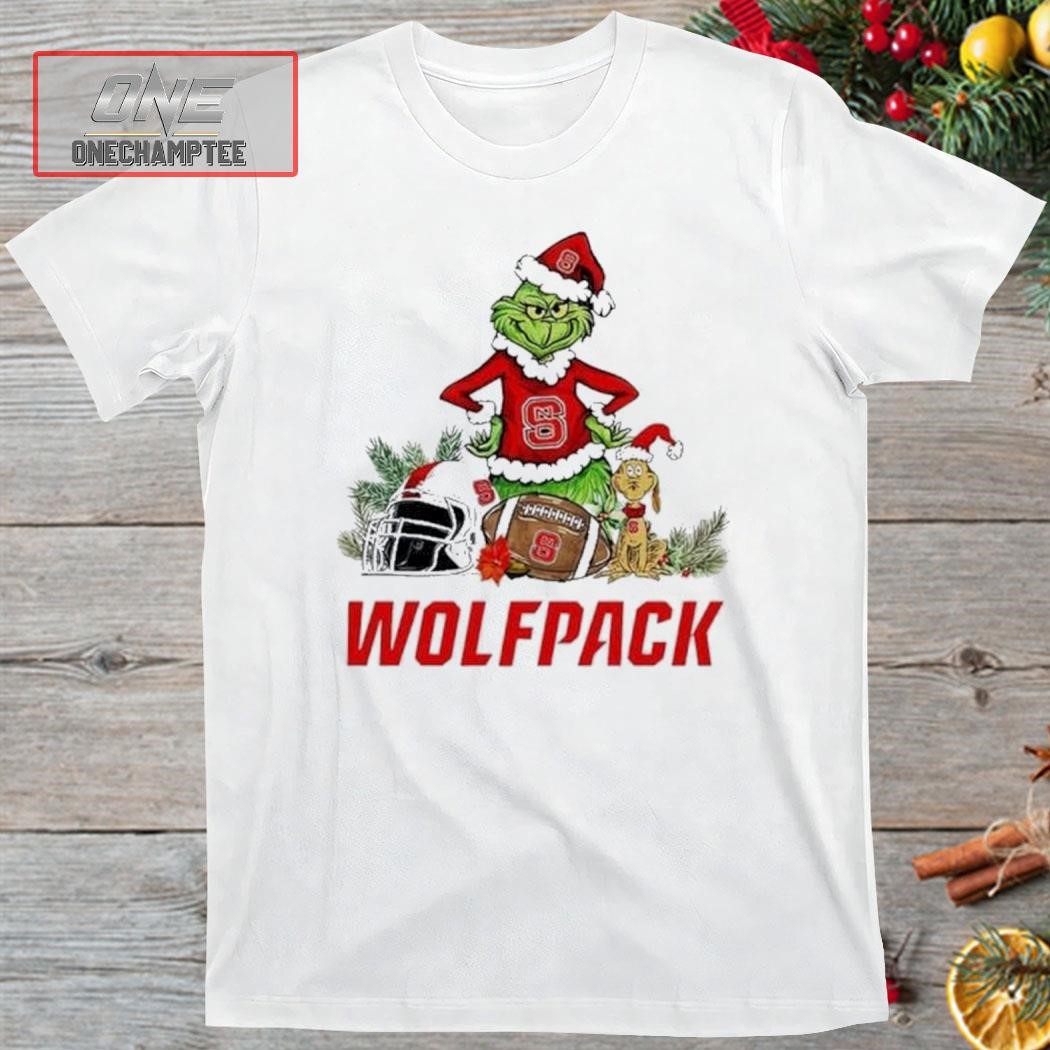 NC State Wolfpack Funny Grinch And Dog Christmas Shirt