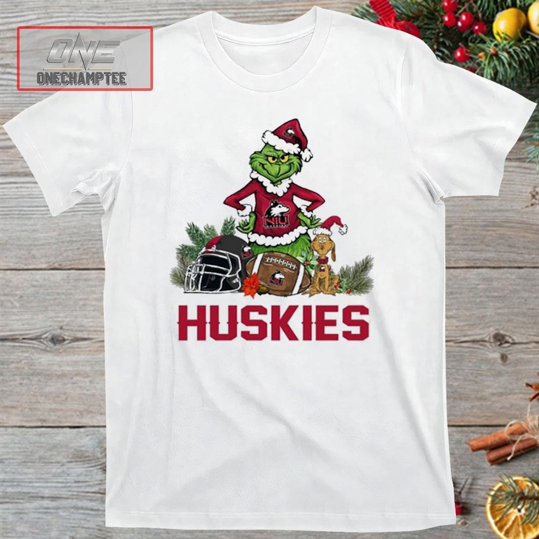 Northern Illinois Huskies Funny Grinch And Dog Christmas Shirt
