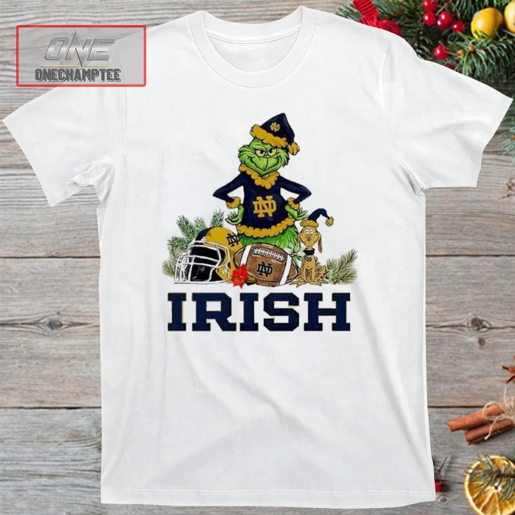 Notre Dame Fighting Irish Funny Grinch And Dog Christmas Shirt