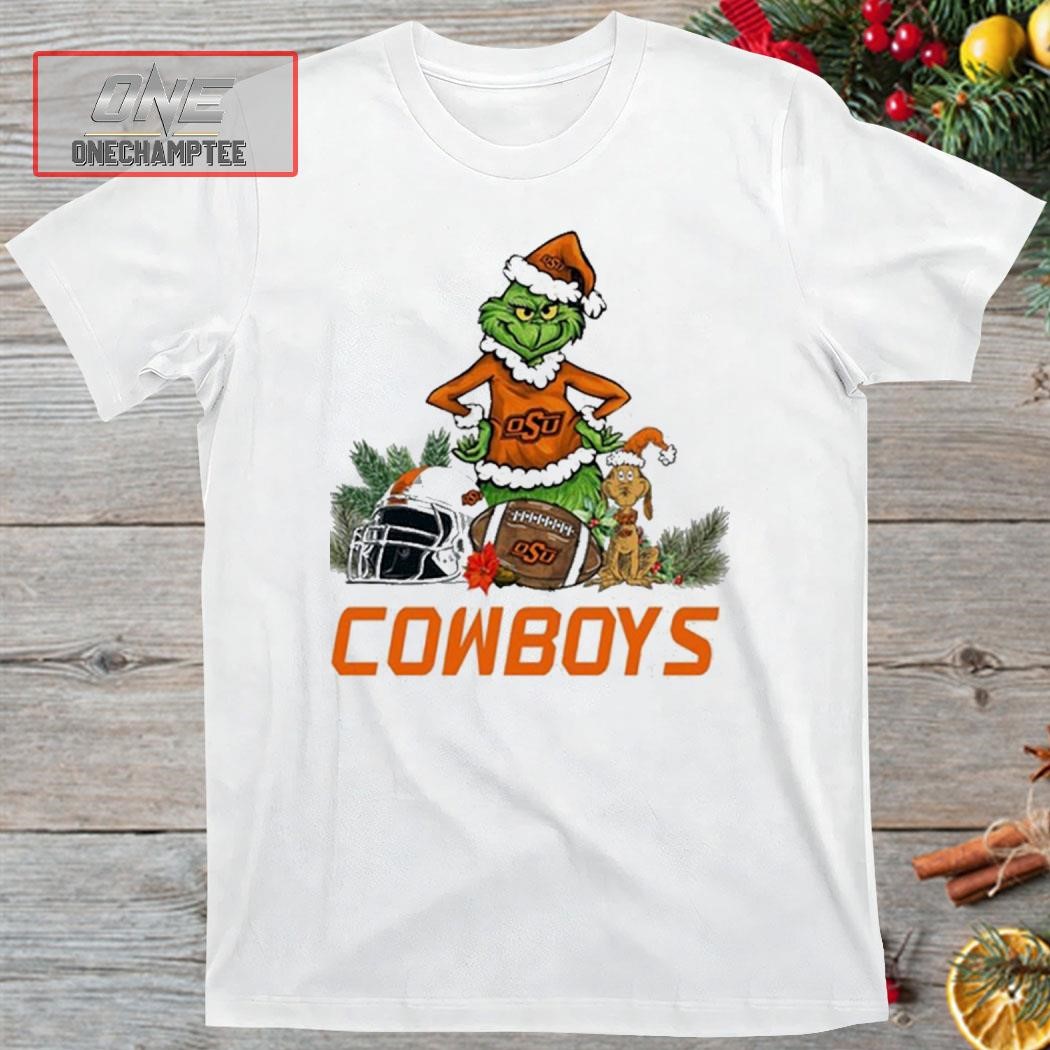 Oklahoma State Cowboys Funny Grinch And Dog Christmas Shirt