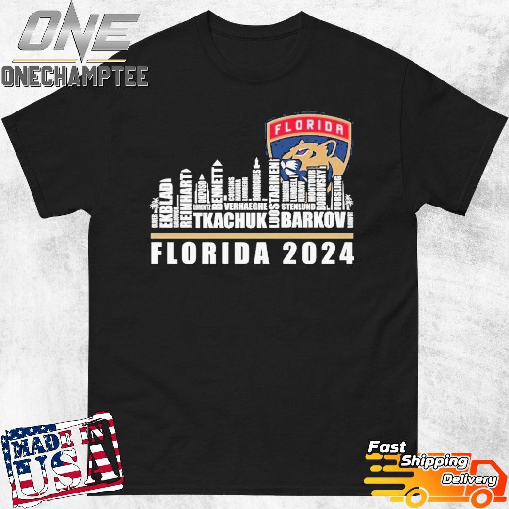 Florida Panthers Hockey Team 2024 Squad Player Name Skyline T-Shirt