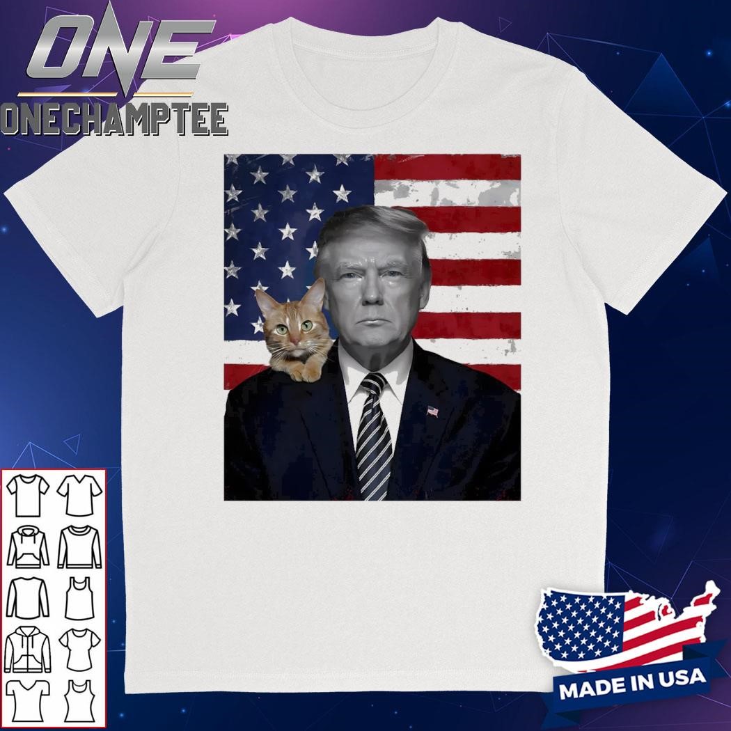 Funny Donald Trump And Cat Political Usa Flag Election 2024 T-Shirt