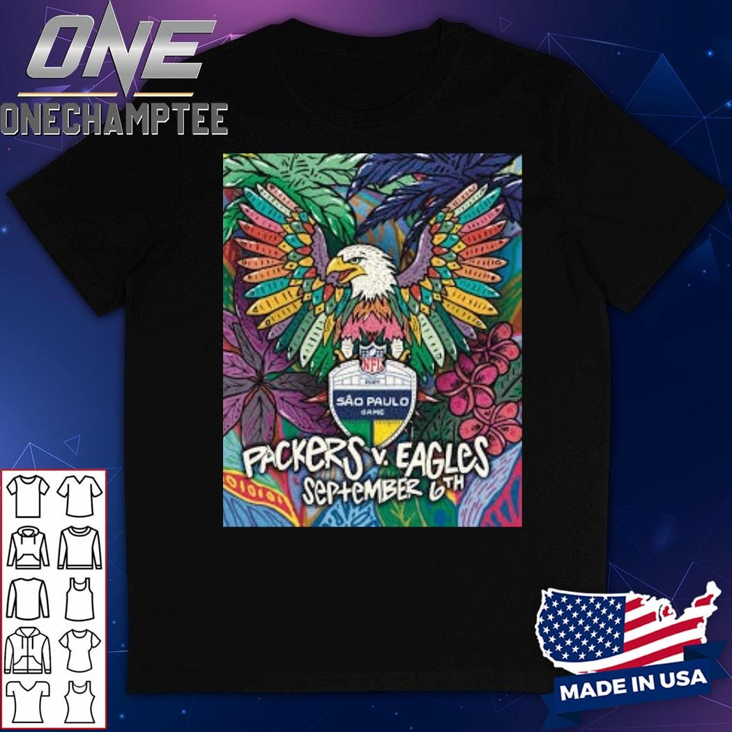 NFL Sao Paulo Game 2024 Poster For Season Opener Philadelphia Eagles vs Green Bay Packers On September 6th 2024 Art By Tiff Urquhart T-Shirt