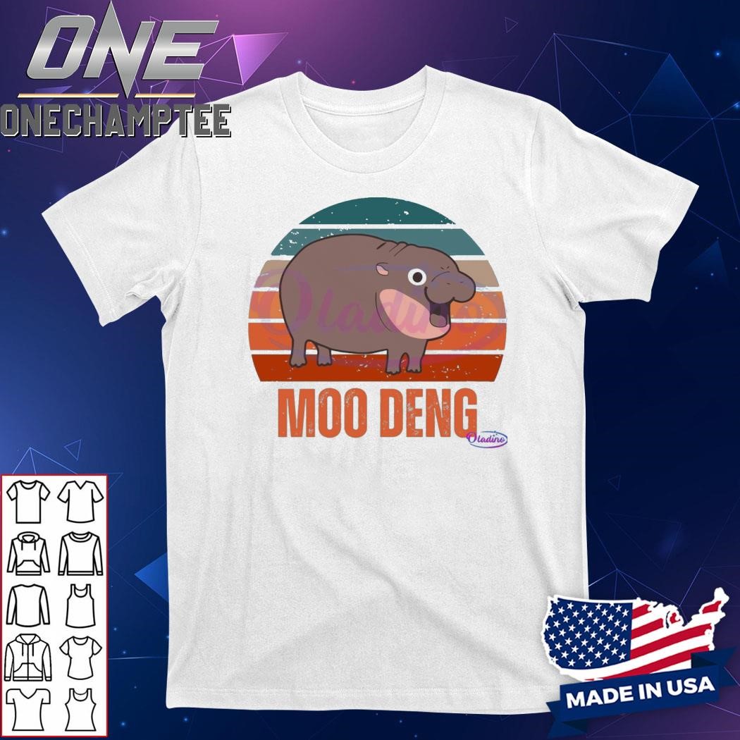 Retro Sunset Cute Moo Deng Pygmy Hippo Shirt