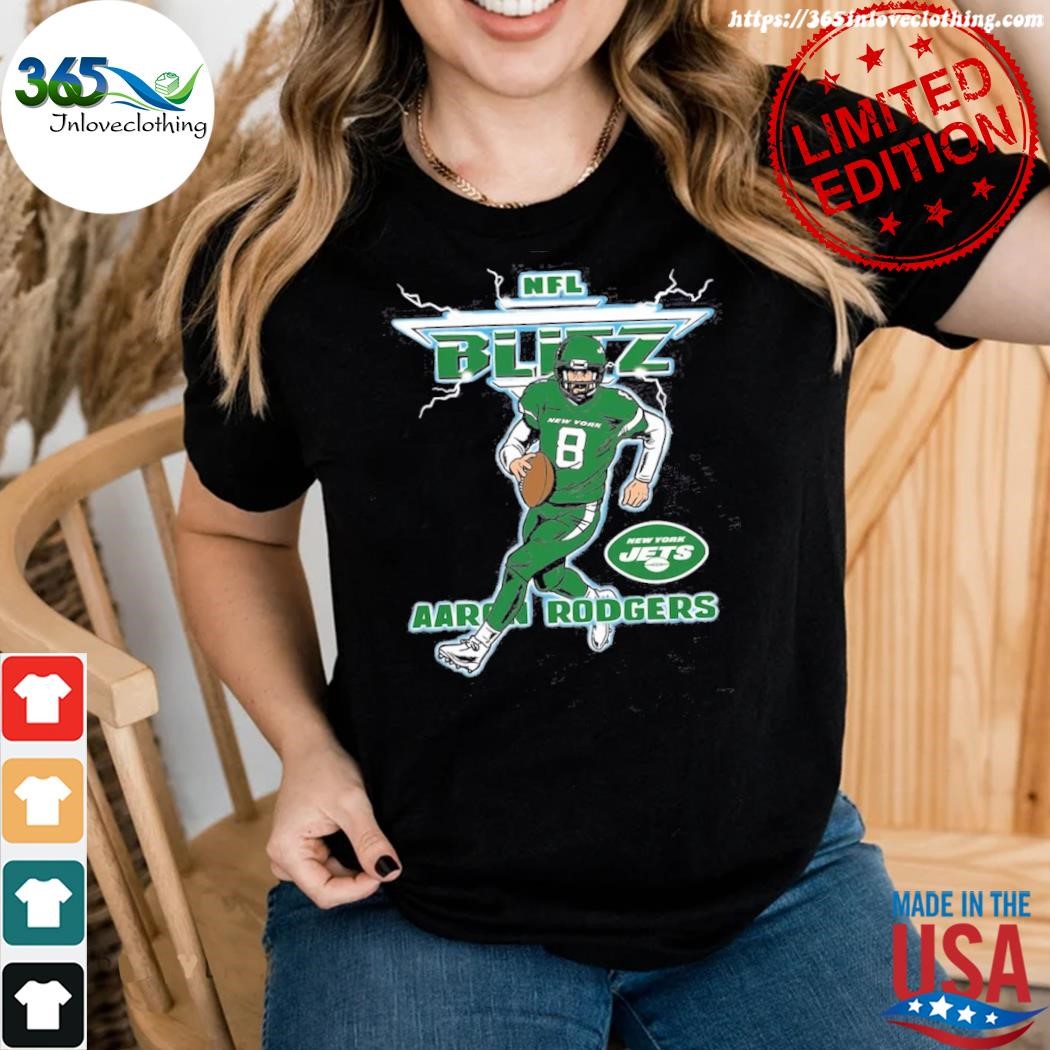 Aaron Rodgers New York Jets Homage Blitz Graphic T-shirt - Shibtee