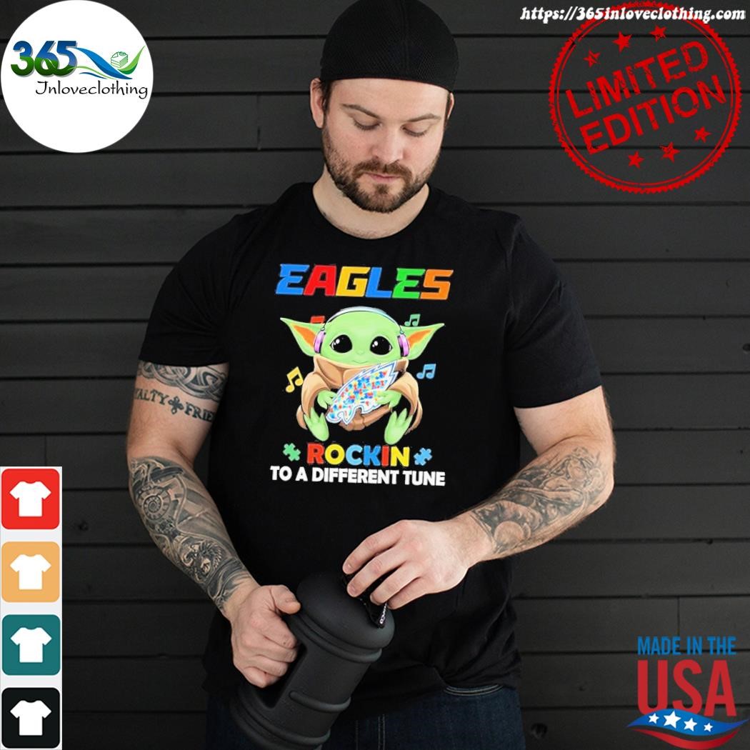 Autism Philadelphia Eagles Baby Yoda Rockin To A Different Tune Shirt