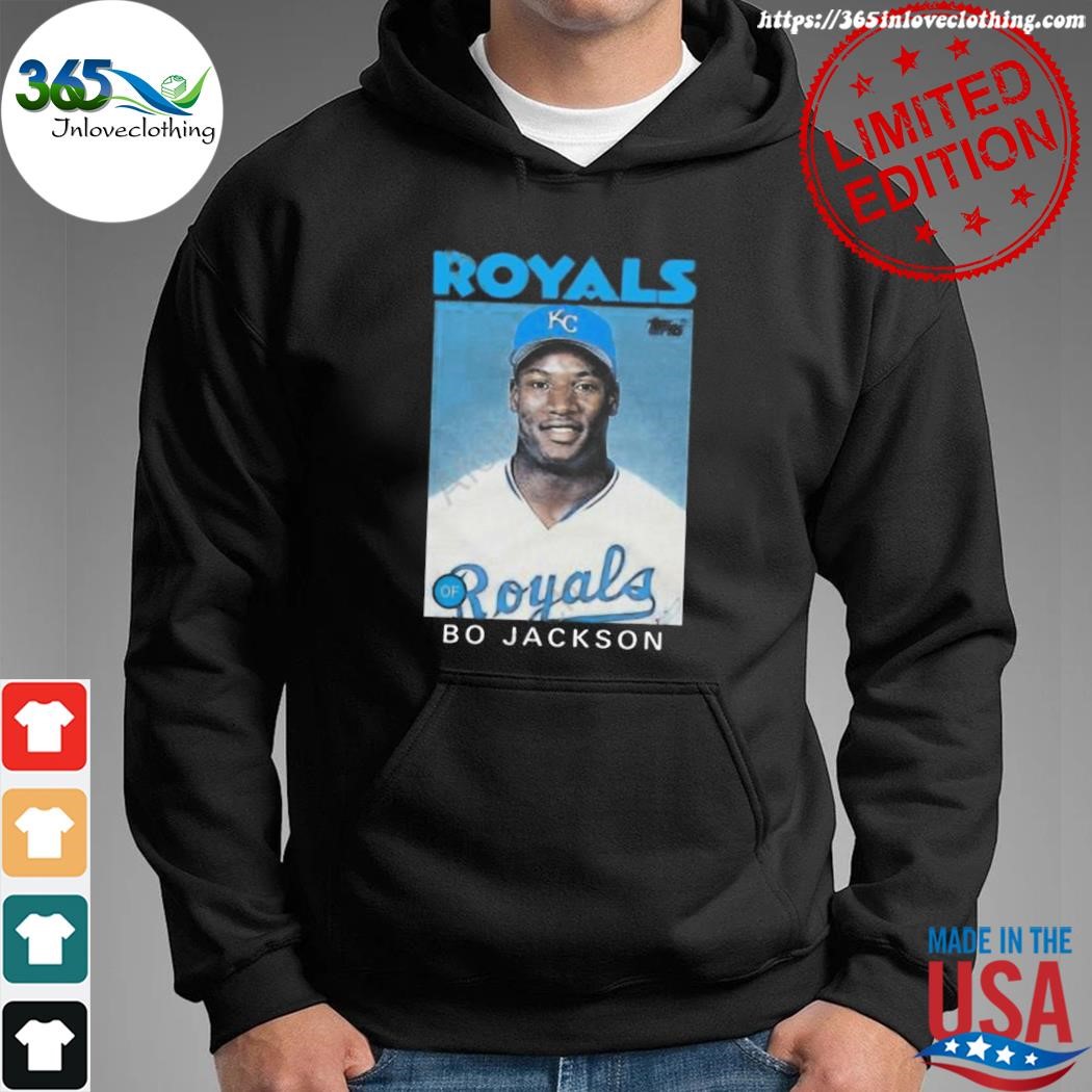 1986 Topps Baseball Bo Jackson Royals T-Shirt from Homage. | Charcoal | Vintage Apparel from Homage.