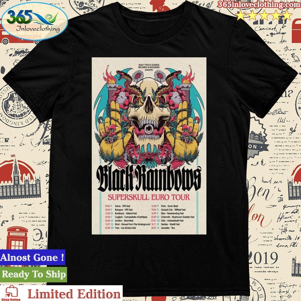 Official black Rainbows Superskull Euro 2023 Tour Poster Shirt