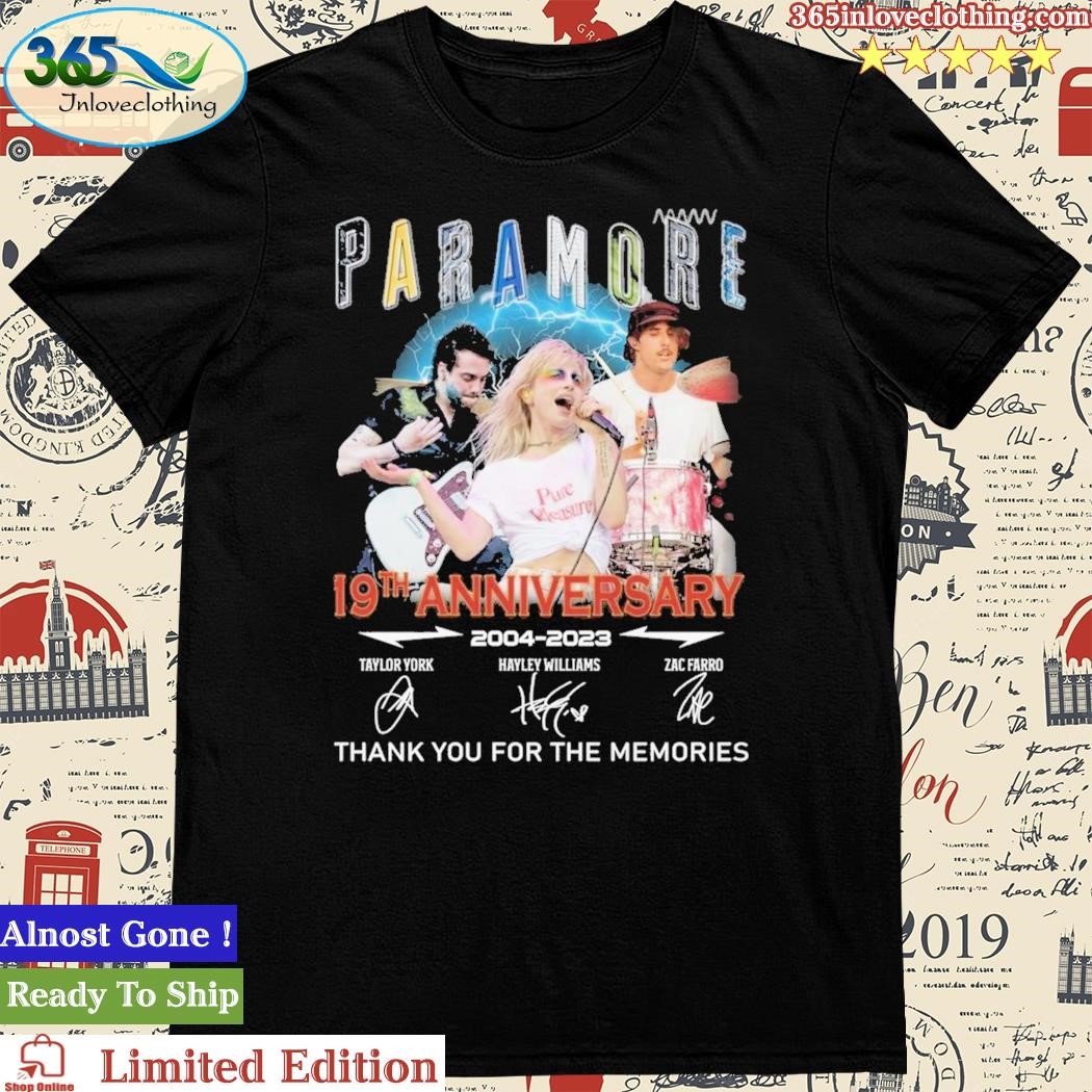 Official paramore 19th Anniversary 2004 – 2023 Thank You For The Memories T-Shirt