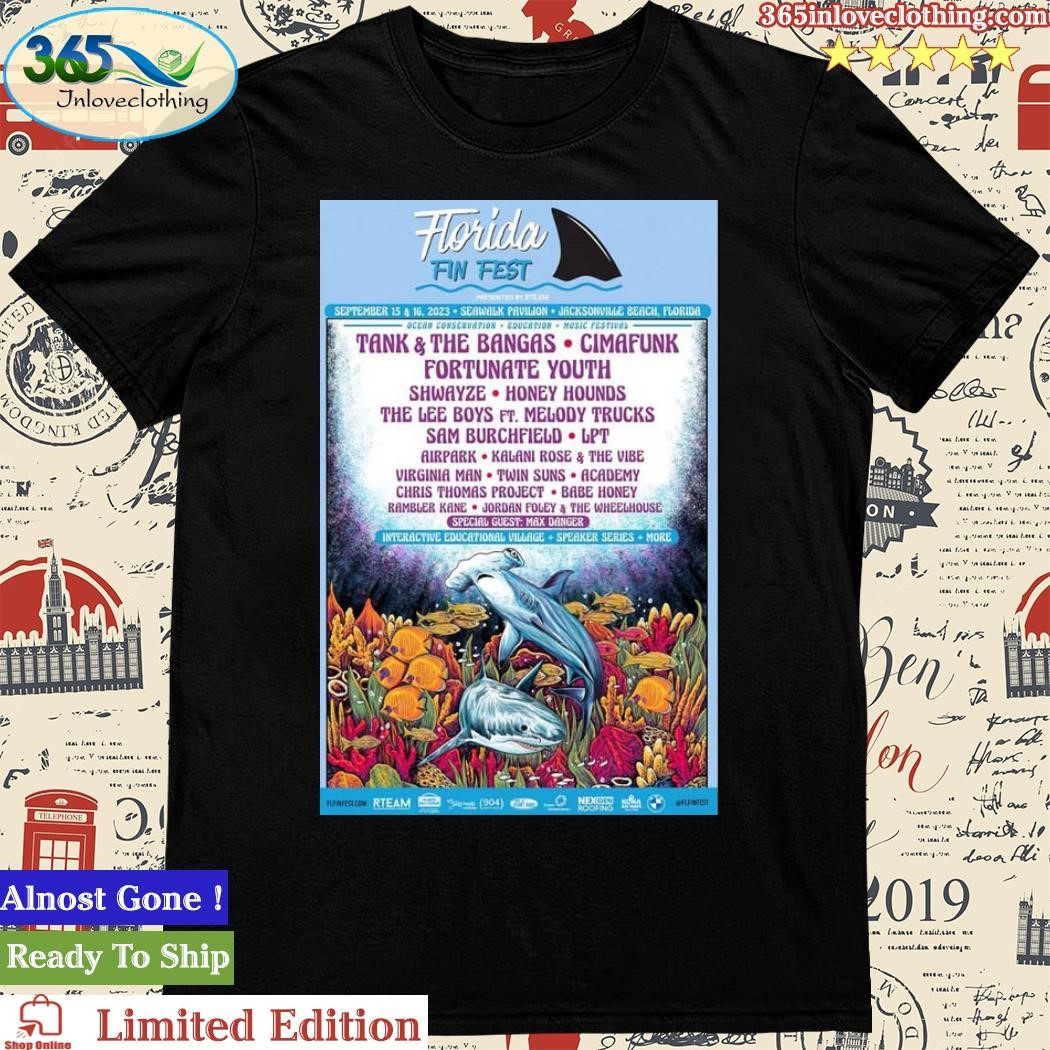 Official poster Florida Fin Fest Sep 15+16, 2023 Seawalk Pavillion Jax Beach Shirt