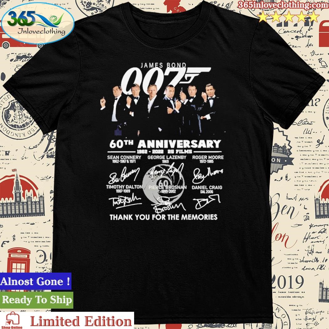 James Bond 007 60th Anniversary 1962 – 2023 25 Films Thank You For The Memories T-Shirt