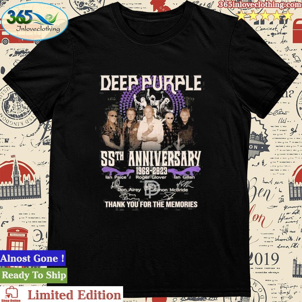 Official deep Purple 55th Anniversary 1968-2023 Signatures Thank You For The Memories Shirt