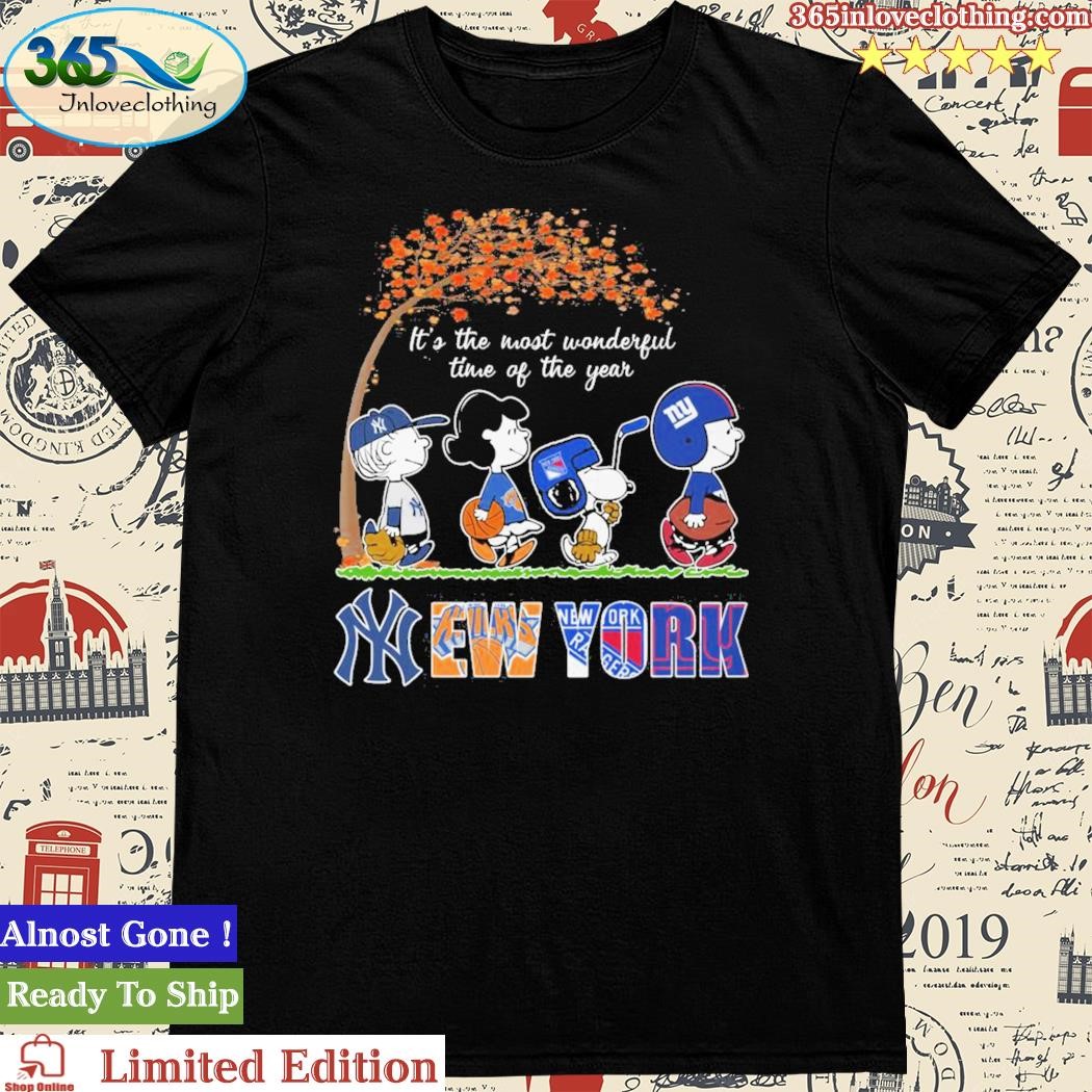 Official it’s The Most Wonderful Time Of The Year New York Yankees Knicks Rangers And Giants T Shirt