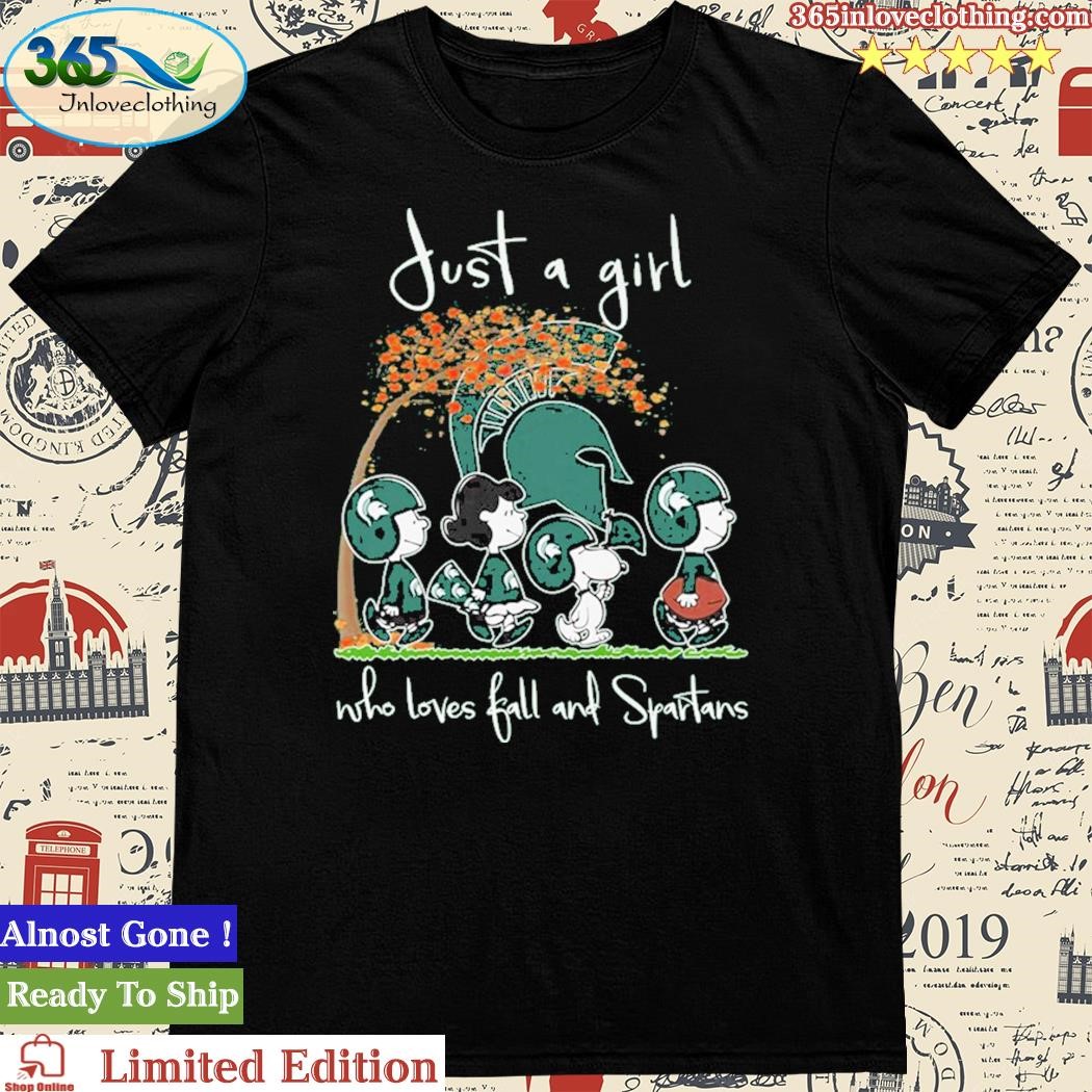 Official just A Girl Who Love Fall And Michigan State Spartans Peanuts Snoopy Tshirt